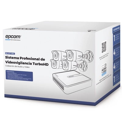 Epcom Kit de VigilanciaTurboHD 1080p Lite / DVR 4 canales / Audio por Coaxitron / 4 Cámaras Bala de Metal con Micrófono Integrado